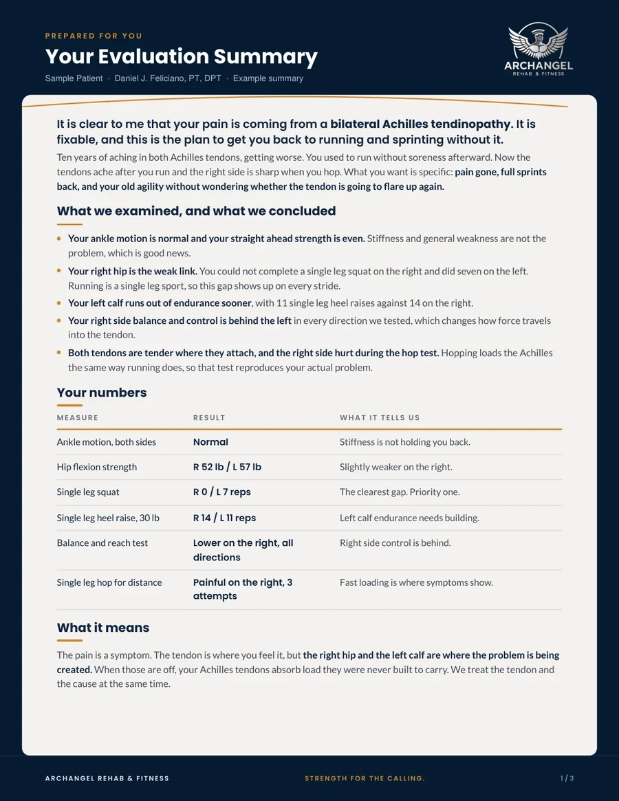 Page one of an example evaluation summary